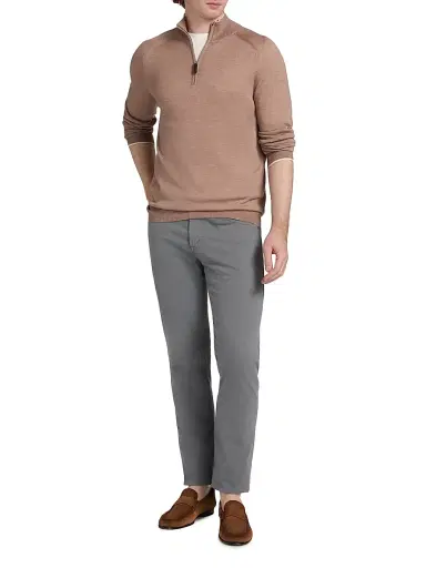 Saks Fifth Avenue Men's Wool-Blend Quater-Zip Sweater - Brown - Size XXL | Thumbnail 2