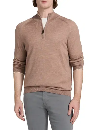 Saks Fifth Avenue Men's Wool-Blend Quater-Zip Sweater - Brown - Size XXL | Thumbnail 3