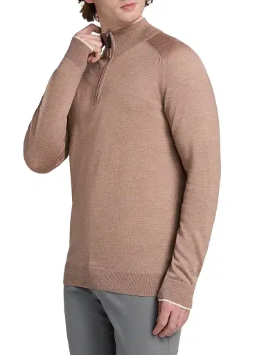 Saks Fifth Avenue Men's Wool-Blend Quater-Zip Sweater - Brown - Size XXL | Thumbnail 4