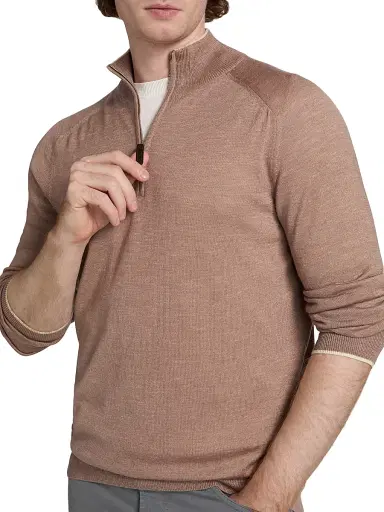 Saks Fifth Avenue Men's Wool-Blend Quater-Zip Sweater - Brown - Size XXL | Thumbnail 6