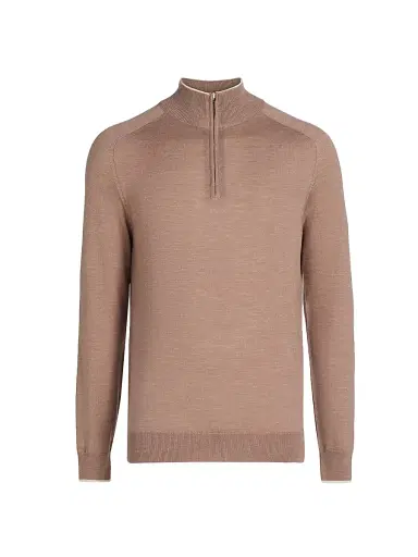 Saks Fifth Avenue Men's Wool-Blend Quater-Zip Sweater - Brown - Size XXL | Thumbnail 1