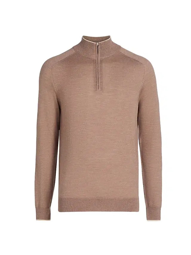 Men's Wool-Blend Quater-Zip Sweater - Brown