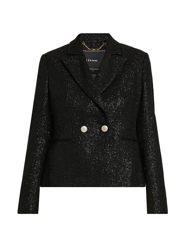 Women's Metallic Double-Breasted Blazer - Black