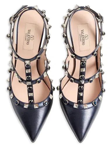 Valentino Garavani Women's Rockstud Pumps 100MM in Laminated Nappa with Cabochon - Navy | Thumbnail 4