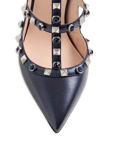 Valentino Garavani Women's Rockstud Pumps 100MM in Laminated Nappa with Cabochon - Navy | Thumbnail 5
