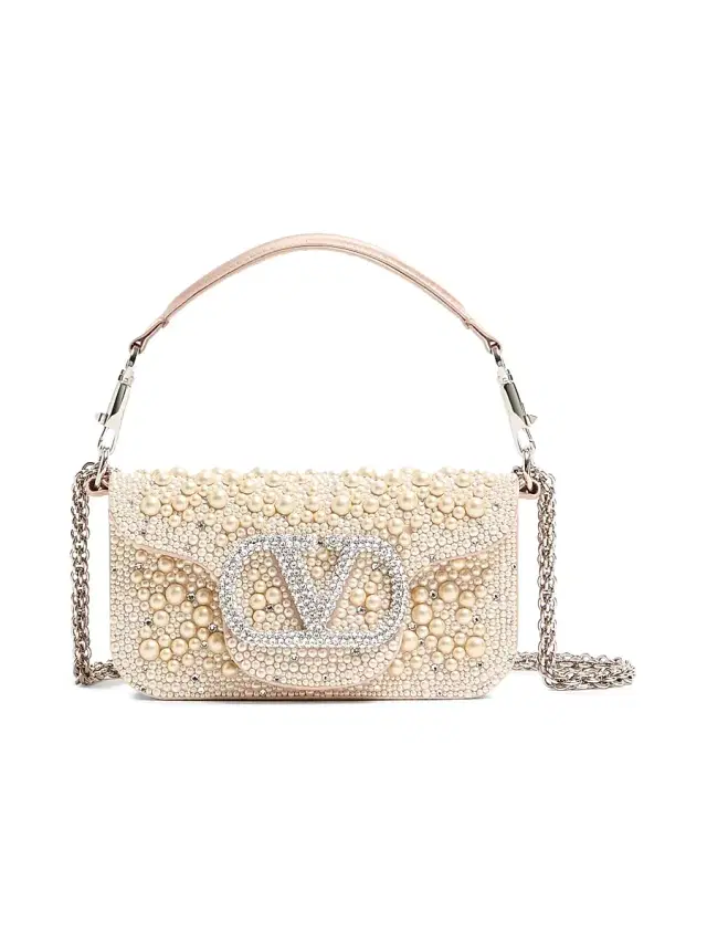 Valentino Garavani Women's Locò  Shoulder Bag with Pearls, Rhinestones and Jewel Logo - Off White
