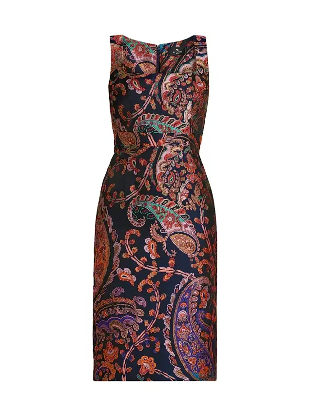 Etro Women's Paisley Silk Sheath Midi-Dress - Multicolor Blue Base
