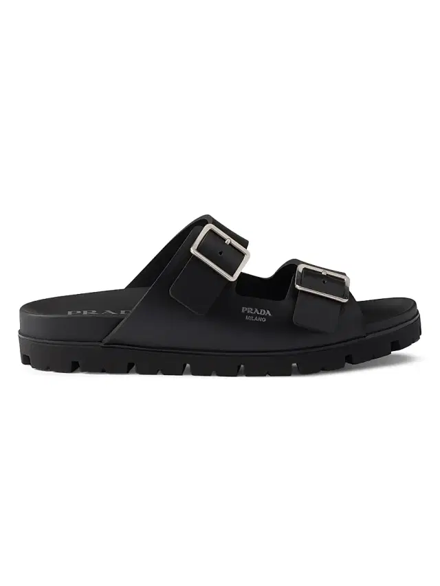 Prada Men's Rubber Strap Slides - Black