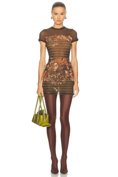 Jean Paul Gaultier Mesh Printed Mariniére Grape Short Dress | Thumbnail 1 Jean Paul Gaultier Mesh Printed Mariniére Grape Short Dress | Thumbnail 1