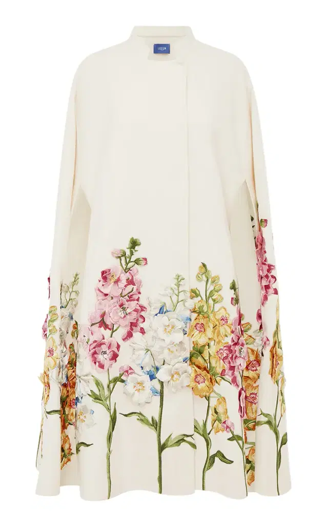 LEO LIN Clover Embroidered Wool Cape Jacket