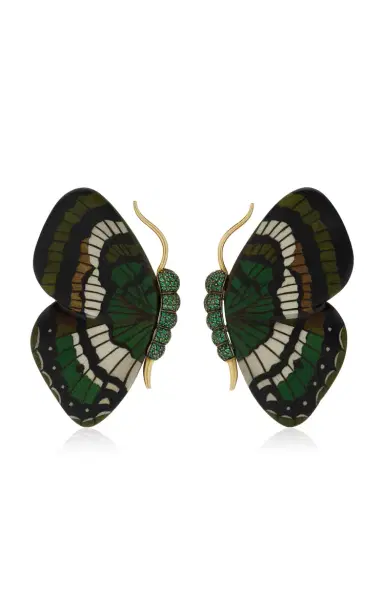 Silvia Furmanovich Marquetry Butterfly Earrings With Emeralds | Thumbnail 1