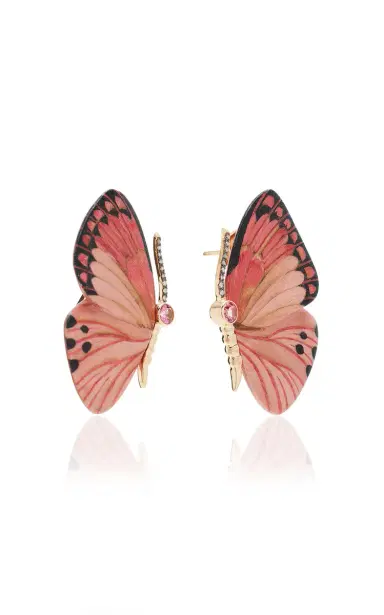 Silvia Furmanovich Marquetry Earrings With Diamond Pink Tourmaline And Medium Pink Butterfly Pattern | Thumbnail 3