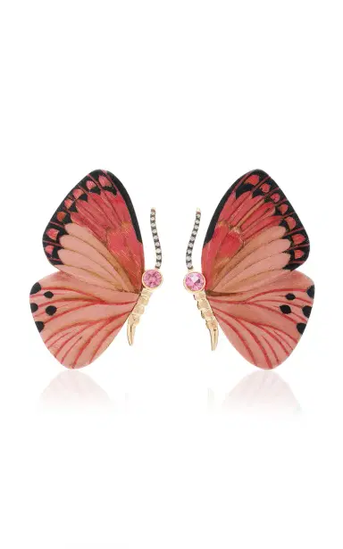 Silvia Furmanovich Marquetry Earrings With Diamond Pink Tourmaline And Medium Pink Butterfly Pattern | Thumbnail 1