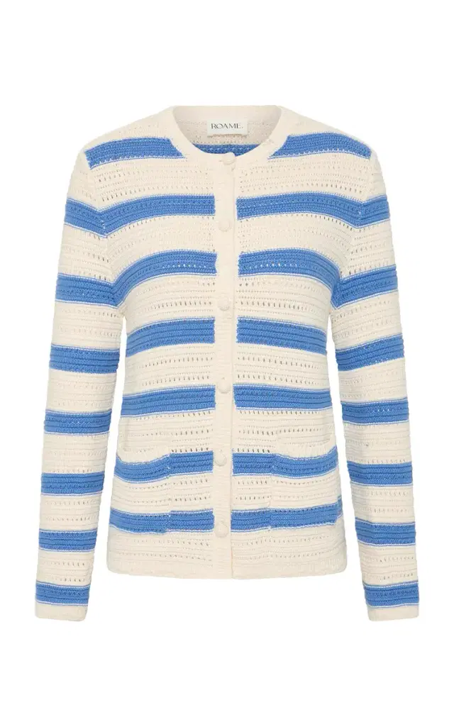 ROAME Manon Striped Cotton Knit Cardigan