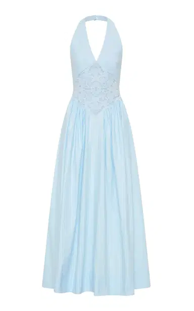 ROAME. Maddie Broderie Anglaise Cotton Halter Maxi Dress | Thumbnail 1