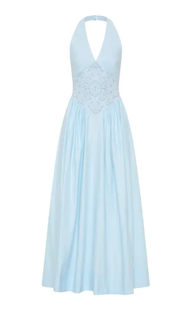 ROAME Maddie Broderie Anglaise Cotton Halter Maxi Dress