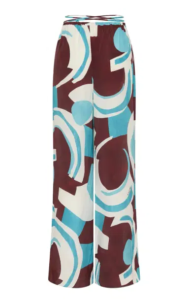 ROAME. Sistine Printed High-Rise Wide-Leg Tie Pants | Thumbnail 1
