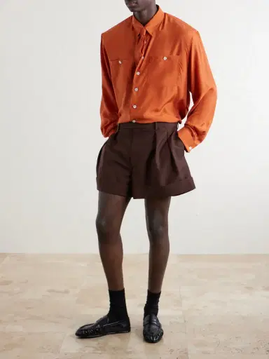 Saint Laurent Straight-Leg Pleated Wool and Mohair-Blend Shorts - Men | Thumbnail 2