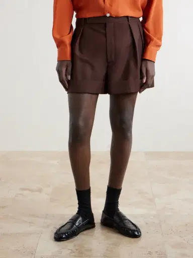Saint Laurent Straight-Leg Pleated Wool and Mohair-Blend Shorts - Men | Thumbnail 3