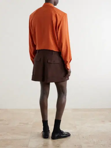 Saint Laurent Straight-Leg Pleated Wool and Mohair-Blend Shorts - Men | Thumbnail 4