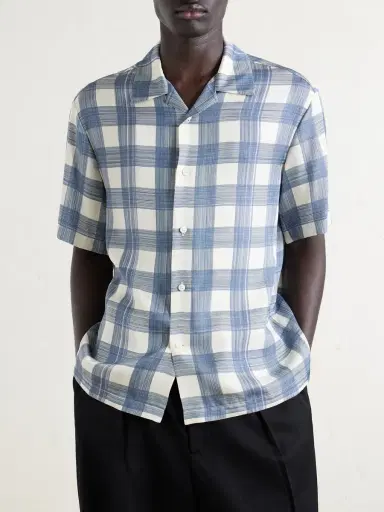 Jil Sander Camp-Collar Checked Poplin Shirt - Men | Thumbnail 3 Jil Sander Camp-Collar Checked Poplin Shirt - Men | Thumbnail 3