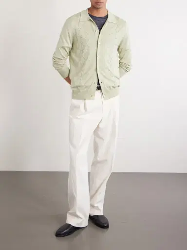 PIACENZA 1733 Pointelle-Knit Silk and Cotton-Blend Cardigan - Men | Thumbnail 2