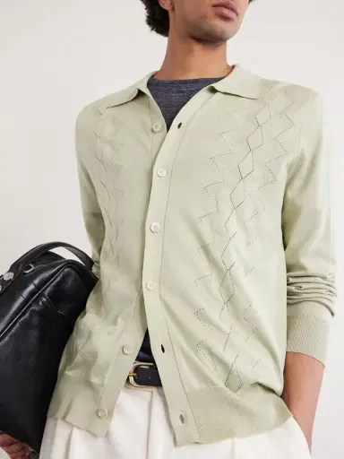 PIACENZA 1733 Pointelle-Knit Silk and Cotton-Blend Cardigan - Men | Thumbnail 5