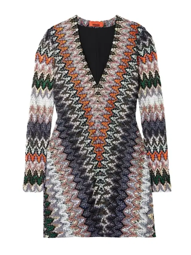 Striped Metallic Crochet-knit Mini Dress