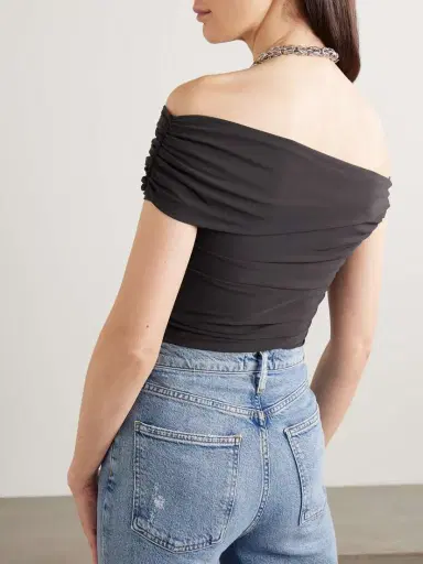 AGOLDE Sherilyn Off-the-shoulder Ruched Stretch-jersey Bodysuit | Thumbnail 3