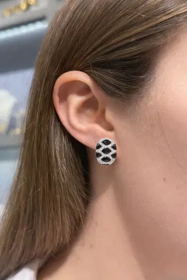 Wish Fine Jewelry 0.99ct Diamond Onyx 14K Gold Snake Print Hoop Earrings | Thumbnail 2 Wish Fine Jewelry 0.99ct Diamond Onyx 14K Gold Snake Print Hoop Earrings | Thumbnail 2