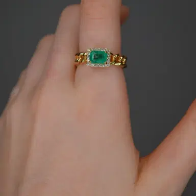 Wish Fine Jewelry 1.26ct Diamond Emerald 18K Gold Cuban Chain Ring | Thumbnail 2 Wish Fine Jewelry 1.26ct Diamond Emerald 18K Gold Cuban Chain Ring | Thumbnail 2