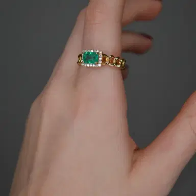 Wish Fine Jewelry 1.26ct Diamond Emerald 18K Gold Cuban Chain Ring | Thumbnail 3 Wish Fine Jewelry 1.26ct Diamond Emerald 18K Gold Cuban Chain Ring | Thumbnail 3