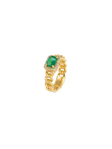 Wish Fine Jewelry 1.26ct Diamond Emerald 18K Gold Cuban Chain Ring | Thumbnail 1 Wish Fine Jewelry 1.26ct Diamond Emerald 18K Gold Cuban Chain Ring | Thumbnail 1