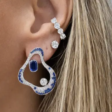 Wish Fine Jewelry 3.78ct Sapphire Diamond 18K Gold Groovy Earrings | Thumbnail 2 Wish Fine Jewelry 3.78ct Sapphire Diamond 18K Gold Groovy Earrings | Thumbnail 2