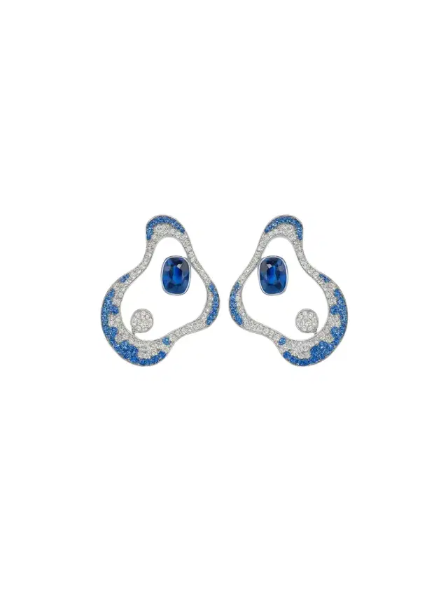 Wish Fine Jewelry 3.78ct Sapphire Diamond 18K Gold Groovy Earrings
