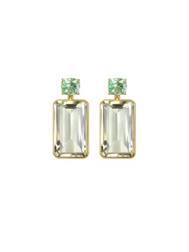 Wish Fine Jewelry 48.30ct Green Apatite Green Amethyst 18K Gold Earrings | Thumbnail 1