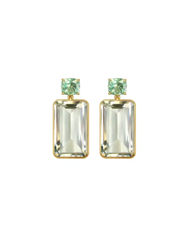 48.30ct Green Apatite Green Amethyst 18K Gold Earrings