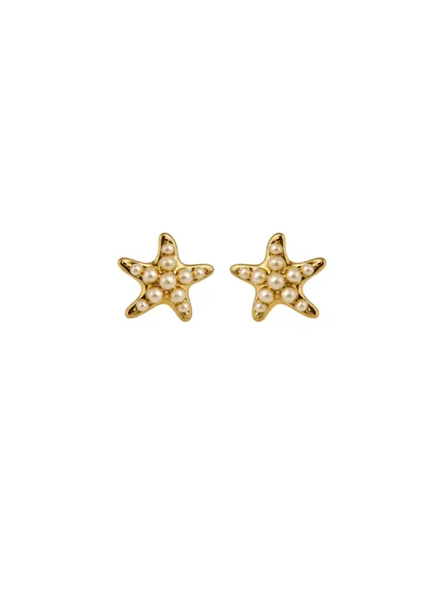 Wish Fine Jewelry Pearl 14K Gold Star Earrings