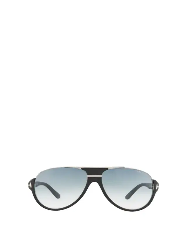TOM FORD Dimitry Half-Rim Aviator Sunglasses, Matte Black/Shiny Dark Ruthenium/Gradient Blue