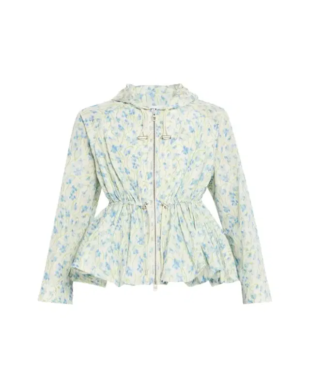 Floral Ruched Peplum Hooded Jacket