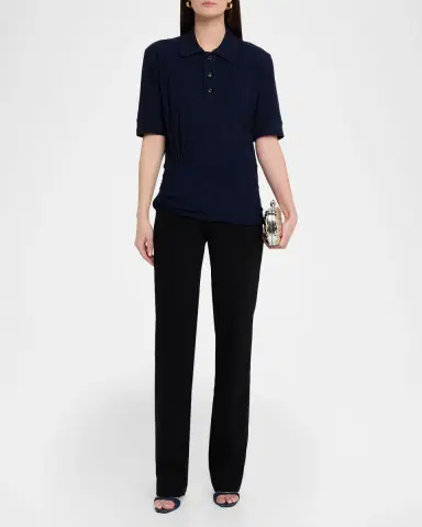 Victoria Beckham Twisted Rib Short-Sleeve Polo Shirt | Thumbnail 7