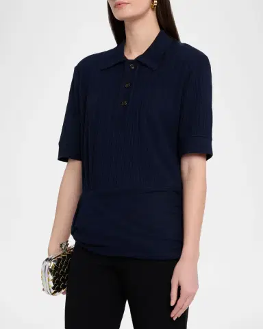 Victoria Beckham Twisted Rib Short-Sleeve Polo Shirt | Thumbnail 9