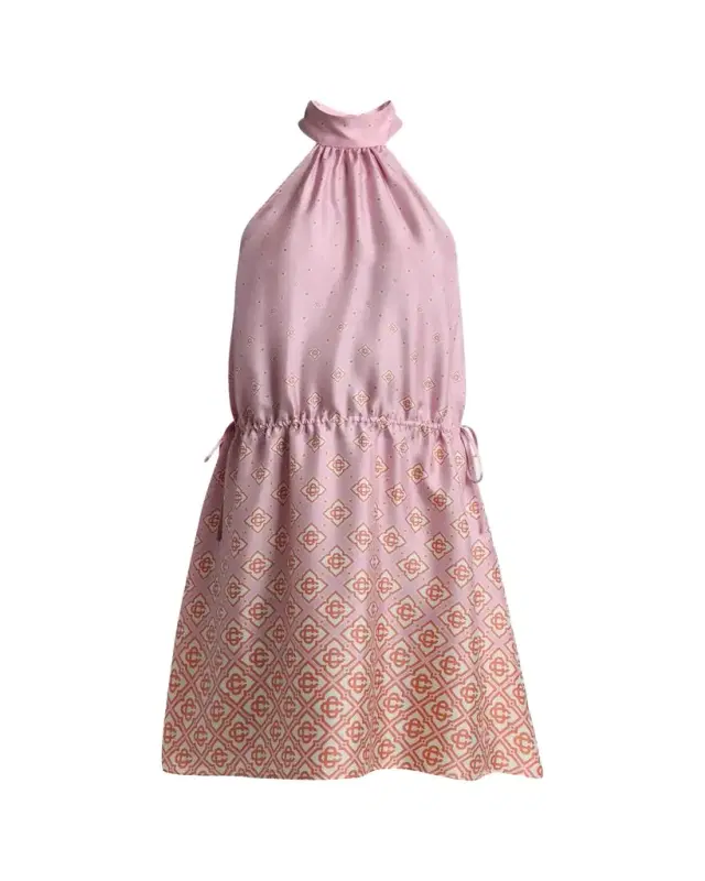 CASABLANCA Monogram Degrade Silk Twill Halter Mini Dress