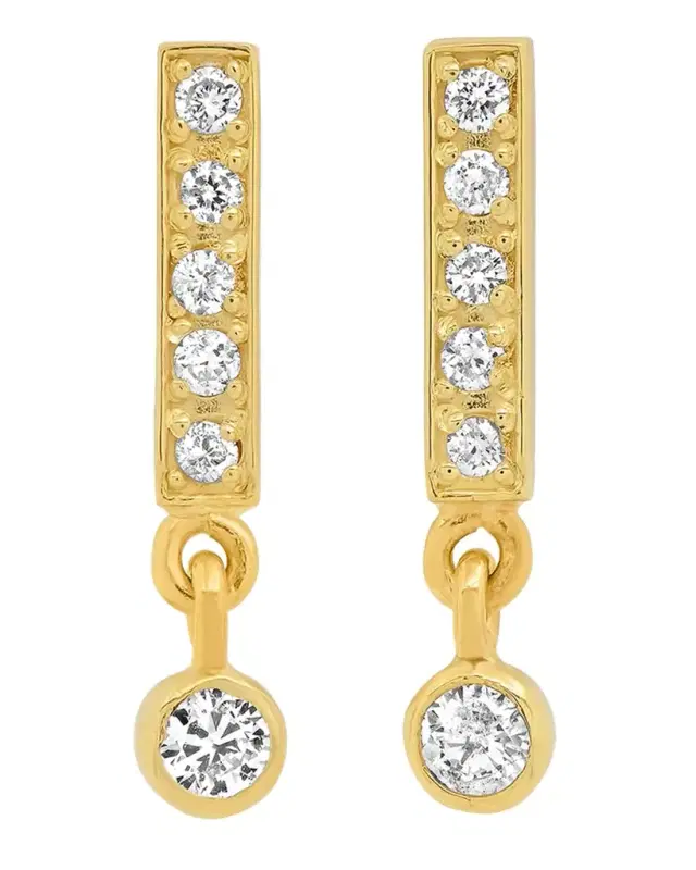 Diamond Bar Stud Mini Bezel Drop Earrings