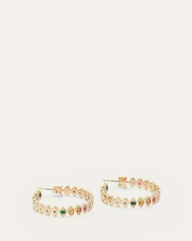 Sydney Evan Marquis Evil Eye Hoop Earrings in Rainbow, Medium | Thumbnail 3