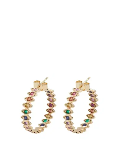 Sydney Evan Marquis Evil Eye Hoop Earrings in Rainbow, Medium | Thumbnail 1