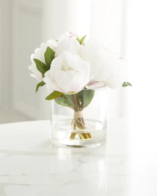 T & C Floral Company Fresh Cut Peonies Faux Floral Arrangement in Glass Jar - 9"
