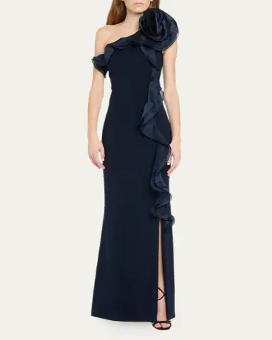 Rickie Freeman for Teri Jon One-Shoulder Ruffle Column Gown | Thumbnail 2 Rickie Freeman for Teri Jon One-Shoulder Ruffle Column Gown | Thumbnail 2