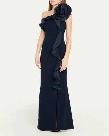 Rickie Freeman for Teri Jon One-Shoulder Ruffle Column Gown | Thumbnail 4 Rickie Freeman for Teri Jon One-Shoulder Ruffle Column Gown | Thumbnail 4