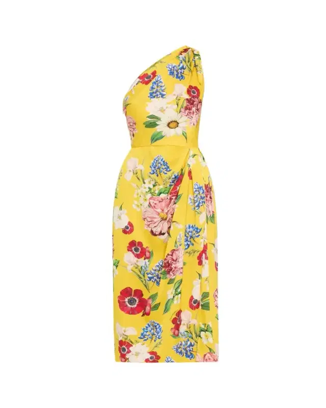 Floral Tie One-Shoulder Charmeuse Midi Dress